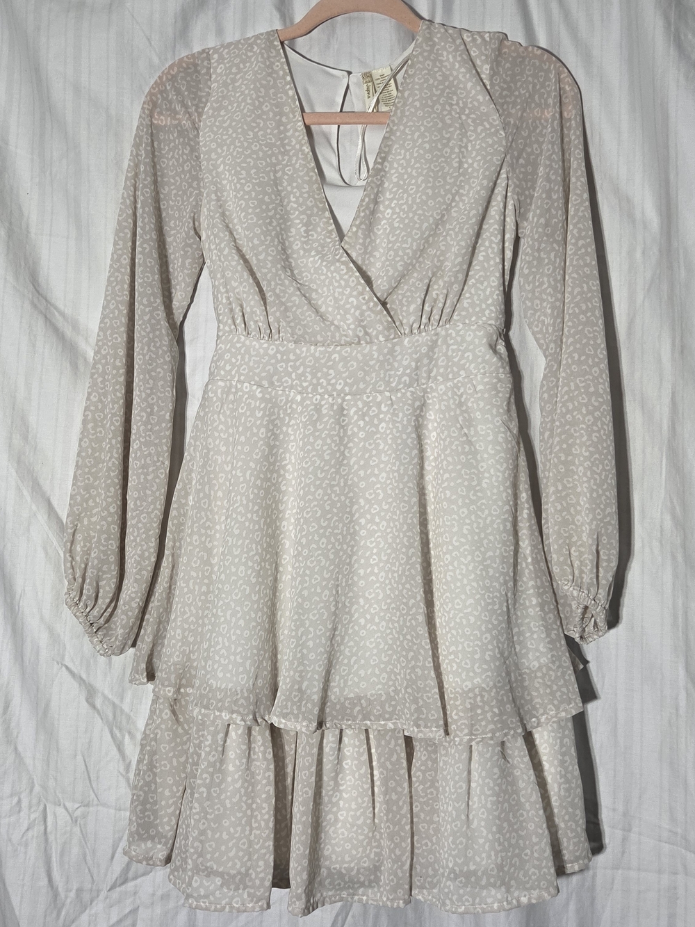 Japna Long Sleeve Neutral Animal Leopard Print Tiered Mini Dress Nwt Size Small